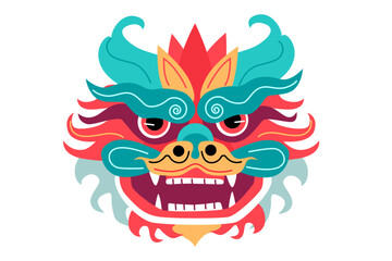 Chinese Dragon Head illustration. Chinese zodiac Dragon. Symbol of Good Fortune. Vibrant Celebrations New Year Clip Art.