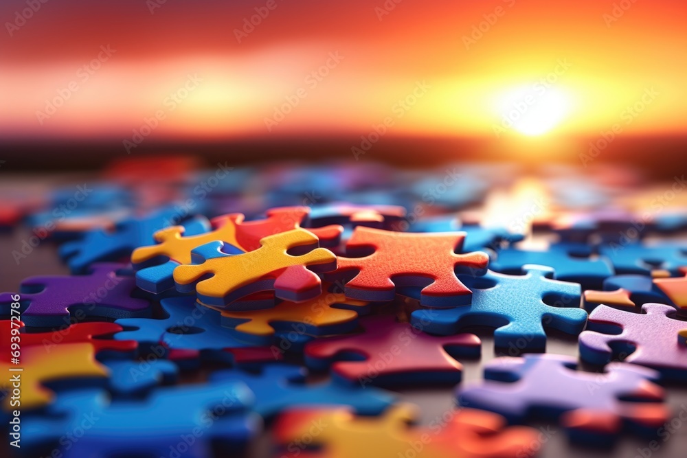 Leinwandbilder a pile of puzzle pieces sitting on top of a table. suitable for various themes and concepts