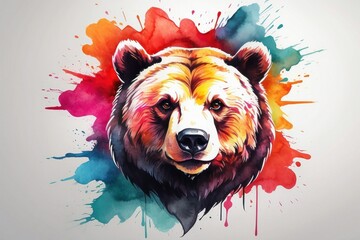 powerful colorful bear face logo facing forward