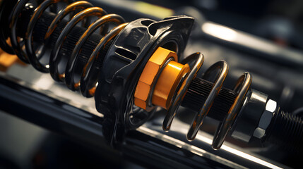 Closeup of springs, shock absorbers rad shock Absorbers focus on suspension generativ ai - obrazy, fototapety, plakaty
