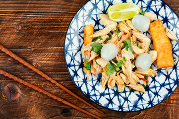 Salad with chicken, lychee and lime.