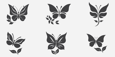 
Set of butterflies, silhouettes and butterflies icons isolated on white background. 