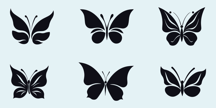 
Set of butterflies, silhouettes and butterflies icons isolated on white background. 
