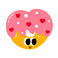 Heart shaped donut cartoon icon.