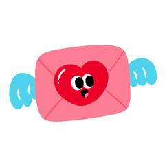 Love letter with wings flat cartoon icon.