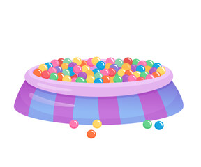 Balls pool on kids playground vector illustration. Children game center in mall. Indoor or outdoor kids play zone. Active leisure fun happy childhood concept