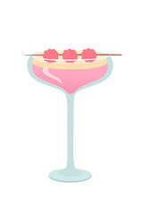 Glass of margarita cocktail with marshmallows cartoon vector illustration. Summer pink alcohol woman drink isolated on white background. Celebration with toasts and cheering. Party time