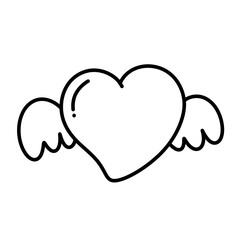 Heart with wings line icon.