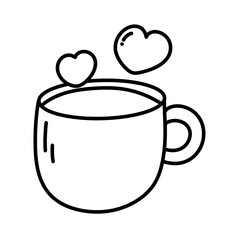 Happy valentines day coffee cup heart love line icon.