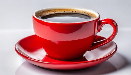 Obraz premium Close up red cup of black coffee isolated on white background.