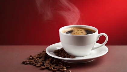 Fototapeta premium Cup of coffee over red background