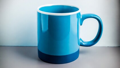 Close up huge blue mug and white background. Blue coffee cup mockup. 