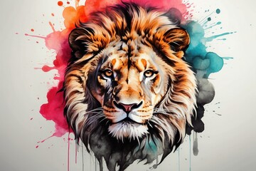 powerful colorful lion face logo facing forward
