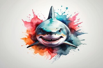 powerful colorful shark face logo facing forward
