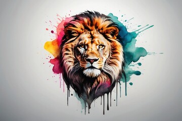 powerful colorful lion face logo facing forward