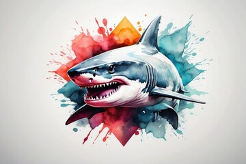 powerful colorful shark face logo facing forward