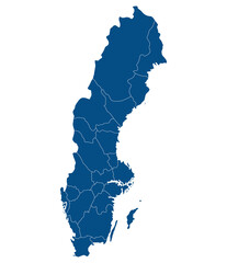 Map of Sweden. Sweden provinces map in blue color