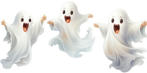 Fototapeta premium Three cartoon ghosts with open mouths. Perfect for Halloween designs and spooky-themed projects