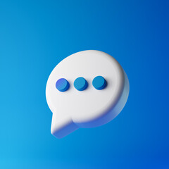 Chat bubble icon isolated over blue background. 3D rendering.