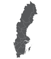 Map of Sweden. Sweden provinces map in grey color - obrazy, fototapety, plakaty