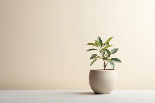 Fototapeta A plant in a white pot sitting on a table. Can be used for home decor or gardening themes