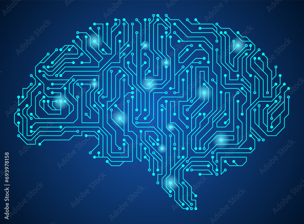Aufkleber brain with circuit board texture. digital concept. circuit board computer style brain. stylized mind