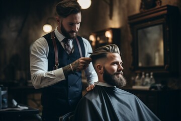 A man getting his hair cut by a barber