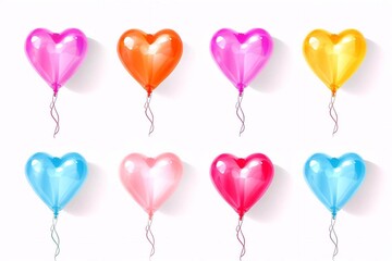Set of multicolored heart-shaped balloons isolated on white background