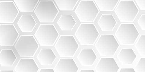 Abstract hexagon background. Futuristic abstract honeycomb mosaic white technology background. Surface polygon pattern with glowing hexagon paper texture and futuristic business. graphic ..