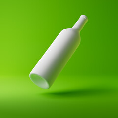 White monochrome wine bottle isolated over green background. Monochrome concept. 3D rendering.