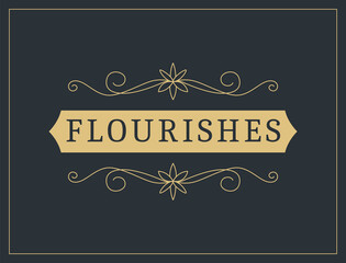 Flourishes calligraphic vintage ornamental background.  luxury invitation, restaurant menu or royalty certificate. Golden ornate page with swirls and vignettes elements