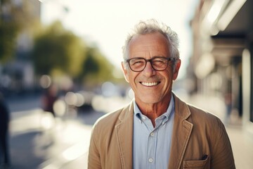 Portrait of a smiling Caucasian man in the city