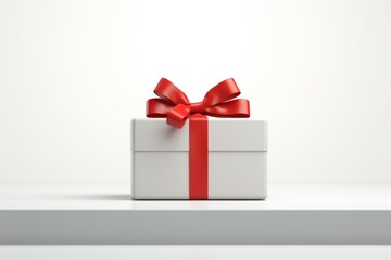 Obraz premium A white gift box with a red ribbon, perfect for special occasions and celebrations