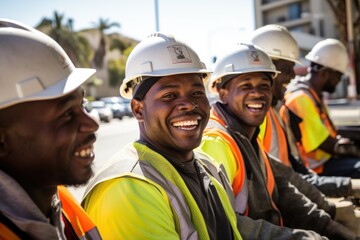 Obraz premium Portrait of smiling workers at the construction site