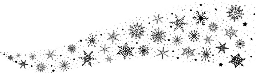 Gray whirlwind of snowflakes and stars. New Year element. flat vector illustration - obrazy, fototapety, plakaty