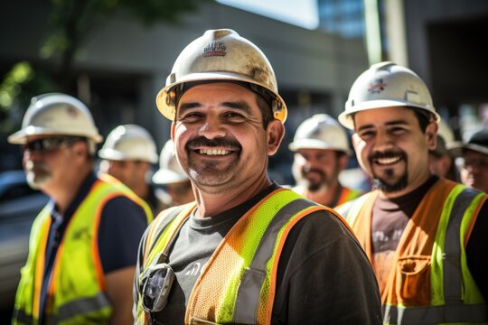 Portrait of smiling workers at the construction site
