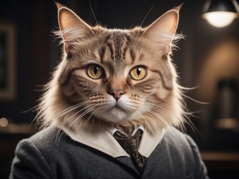 A cute cat depicting a business style, a businessman cat