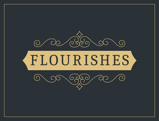 Flourishes calligraphic vintage ornamental background.  luxury invitation, restaurant menu or royalty certificate. Golden ornate page with swirls and vignettes elements