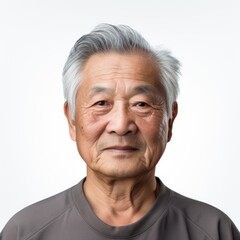 Asian elder ID photo, white background