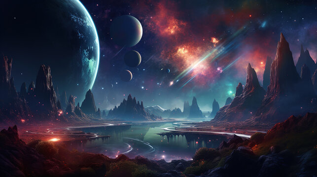 Galaxy with stars and planets