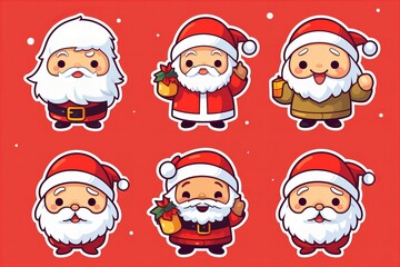 kawaii santa flat illustration sticker set