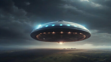 Obraz premium UFO landing on the earth