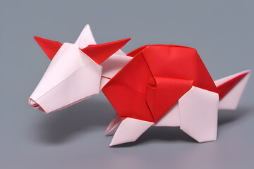 red origami dragon. Handmade paper craft. paper polygonal origami. Generated with AI
