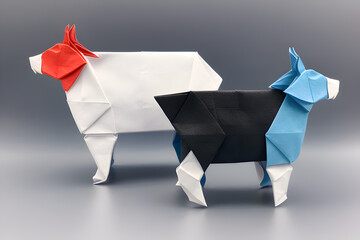handmade paper craft origami mother cow calf. paper polygonal origami. Generated with AI