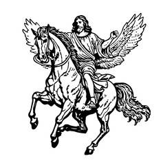Fototapeta na wymiar Jesus rides a horse outline