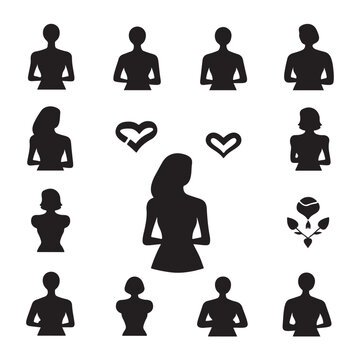 A black silhouette Breast Cancer symbols set
