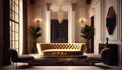 luxury hotel lobby with exclusive furniture and a luxurious atmosphere, background, Ai generated image.