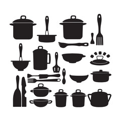 A black silhouette Cooking symbol set
