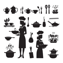 A black silhouette Cooking symbol set
