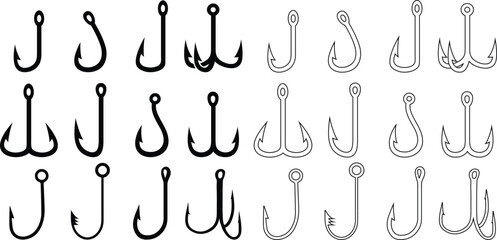 Fishing hook icon vector set. Hooks silhouettes sign collection. fish symbol or logo. - obrazy, fototapety, plakaty